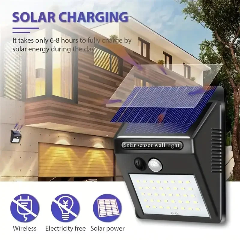 IP45 Waterproof Solar Outdoor Lights - Set of 4 motion sensor security lights with 3 lighting modes for garden fences, garages.