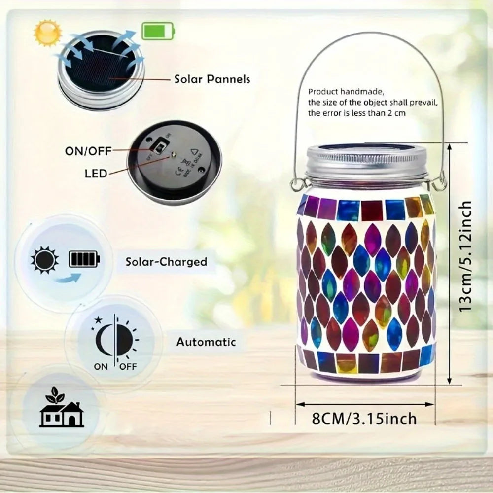1pc Solar Mosaic Outdoor Lantern, Atmosphere Lamp, Rechargeable Table Lamp Mosaic Night Light For Garden, Outdoor Decorations