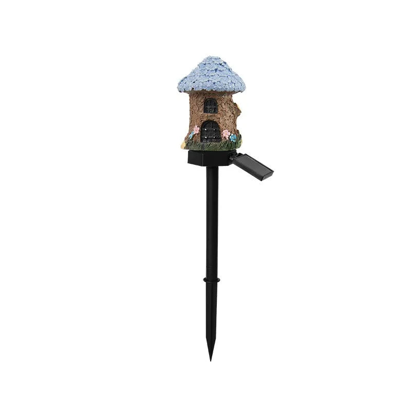 2025 New Cartoon Anime Resin Creative Mushroom House Outdoor Waterproof Ground Light Solar Garden Landscape Light