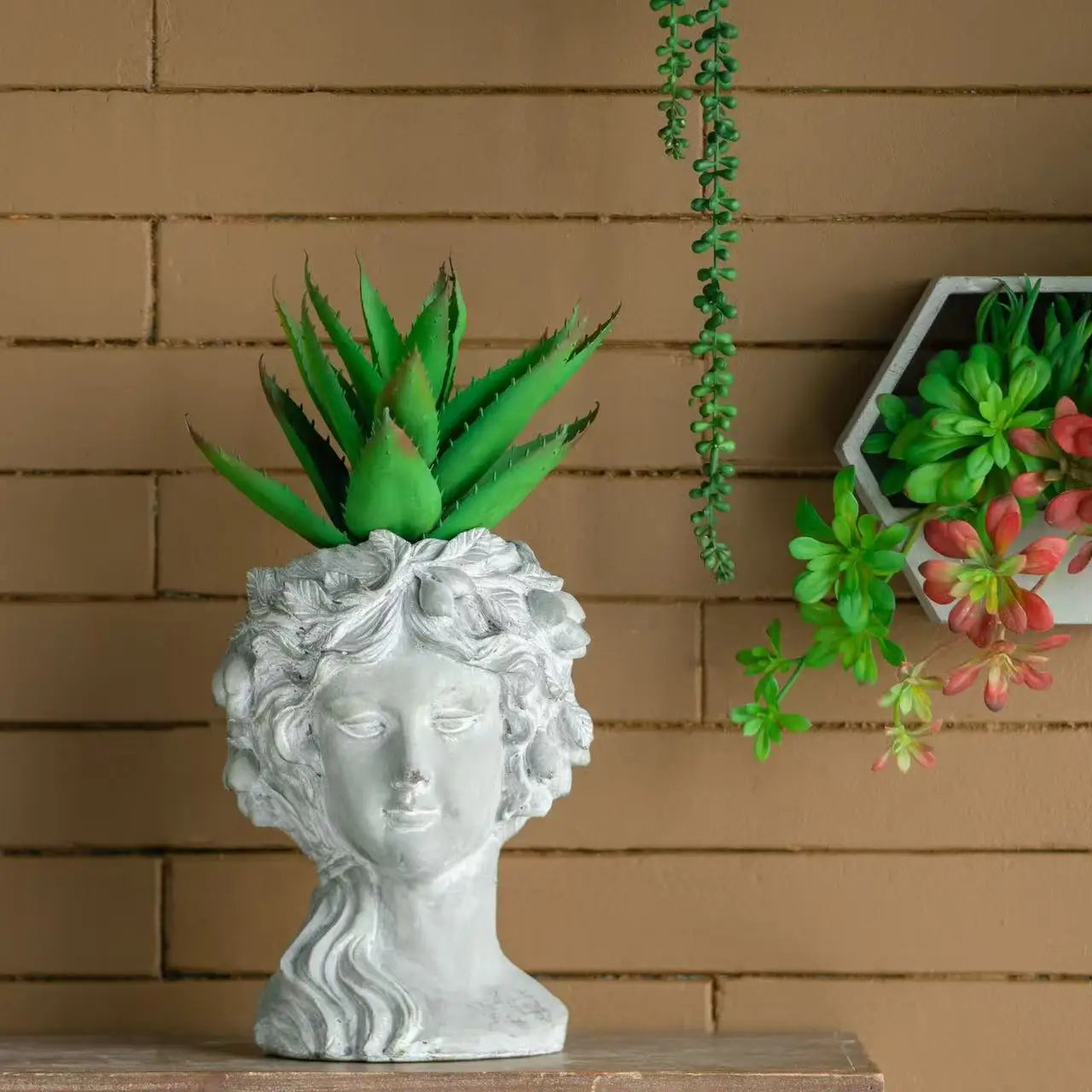 Cement Woman Bust Wall Planter - Indoor Outdoor Home Garden Decor Cement Pot for Plant Flower 8" x 9" x 11.5"
