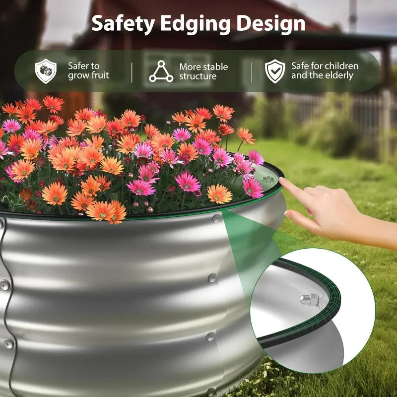 Raised Garden Bed Kit, 4x2x1 ft Galvanized Planter Box Outdoor with Safety Edging, Large Metal Raised Beds
