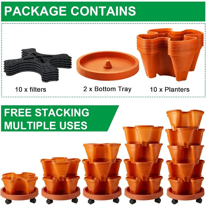 2 Set 5 Tier Stackable Planters Vertical Garden Planters for Strawberry Herb Flower and Vegetable Indoor Outdoor Gardening Pots