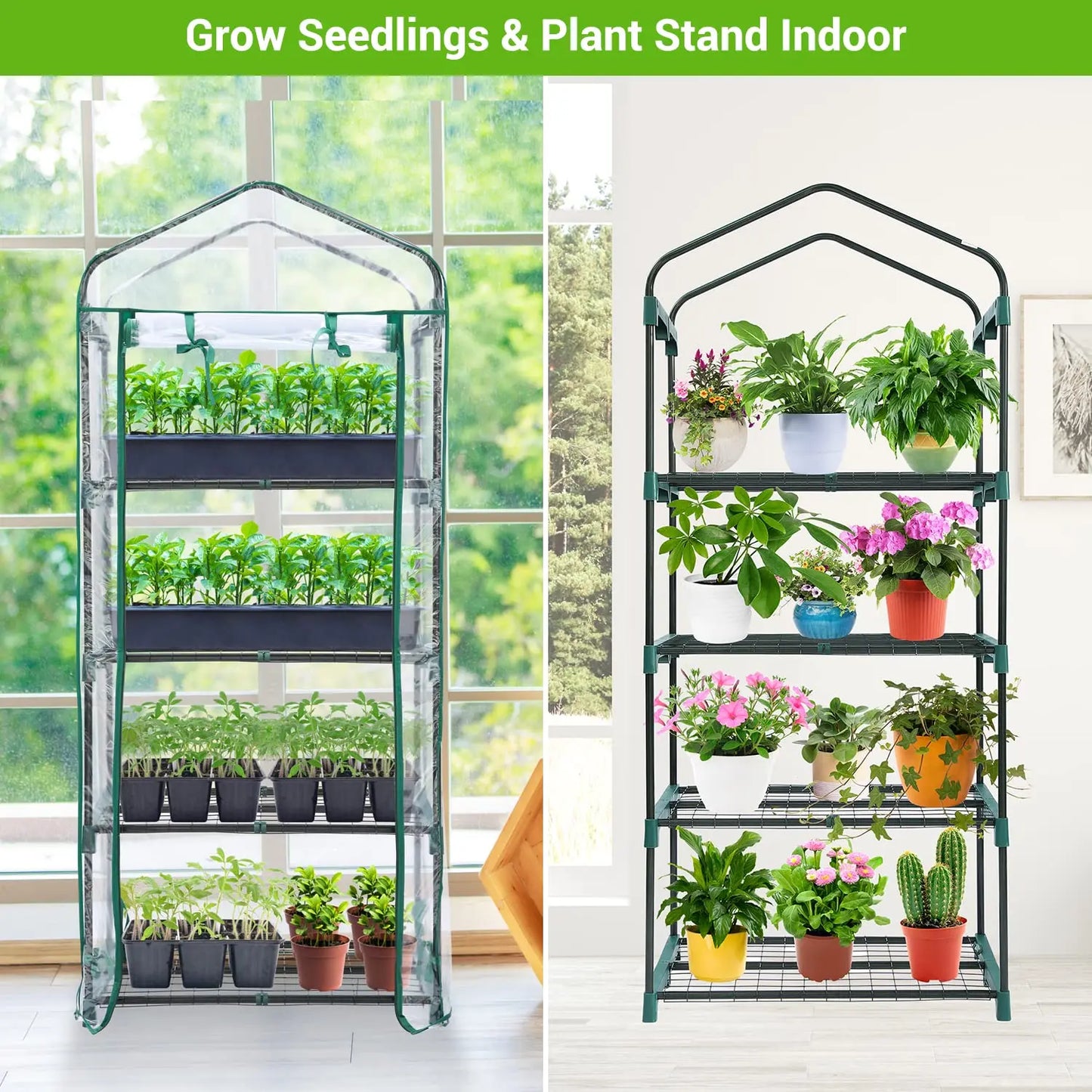 Ohuhu Mini Greenhouse for Outdoors Indoor with 4 Tier Shelves Heavy Duty Transparent PVC Cover Portable Plastic Greenhouses