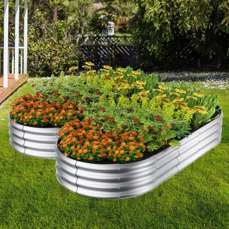 Raised Garden Bed Kit, 4x2x1 ft Galvanized Planter Box Outdoor with Safety Edging, Large Metal Raised Beds