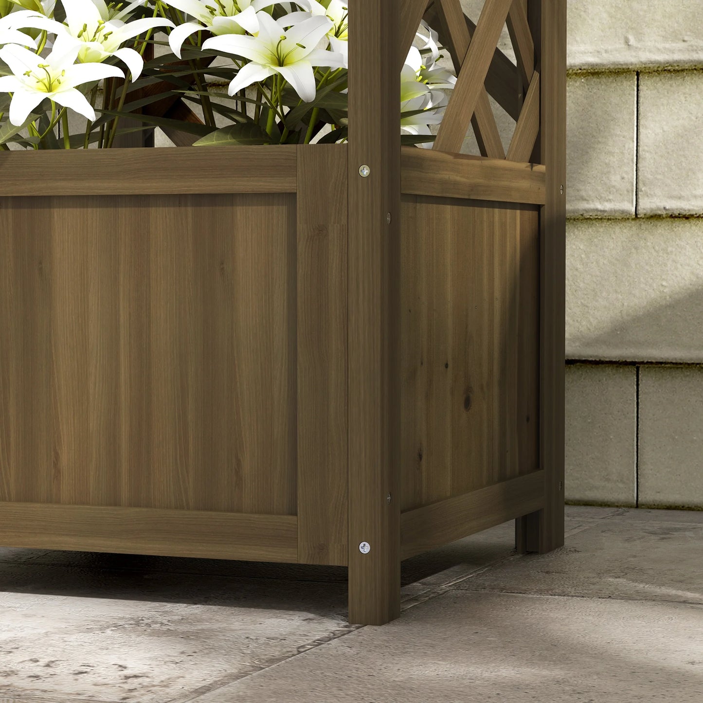 Outsunny Wooden Raised Garden Bed with Trellis, 57" Freestanding Corner Planter Box for Vine Plants Flowers Climbing