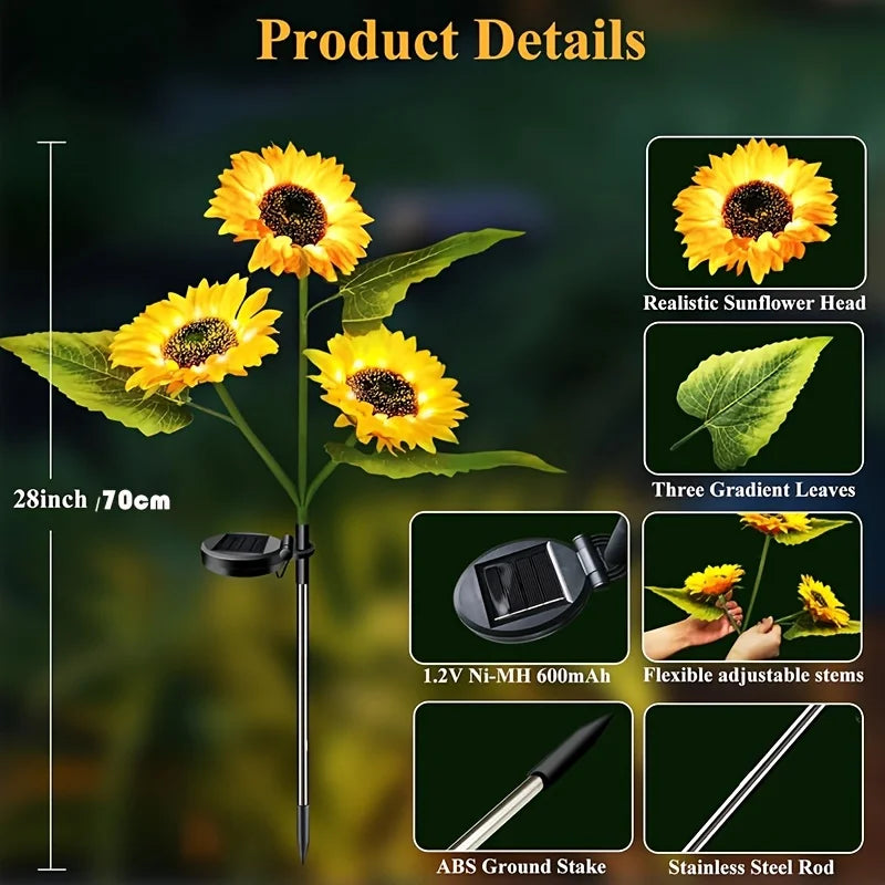 Solar Sunflower Lawn Light Outdoor Garden Decorative LED Lights Landscape Porch Summer Decoration Light Sensor Auto Brightness