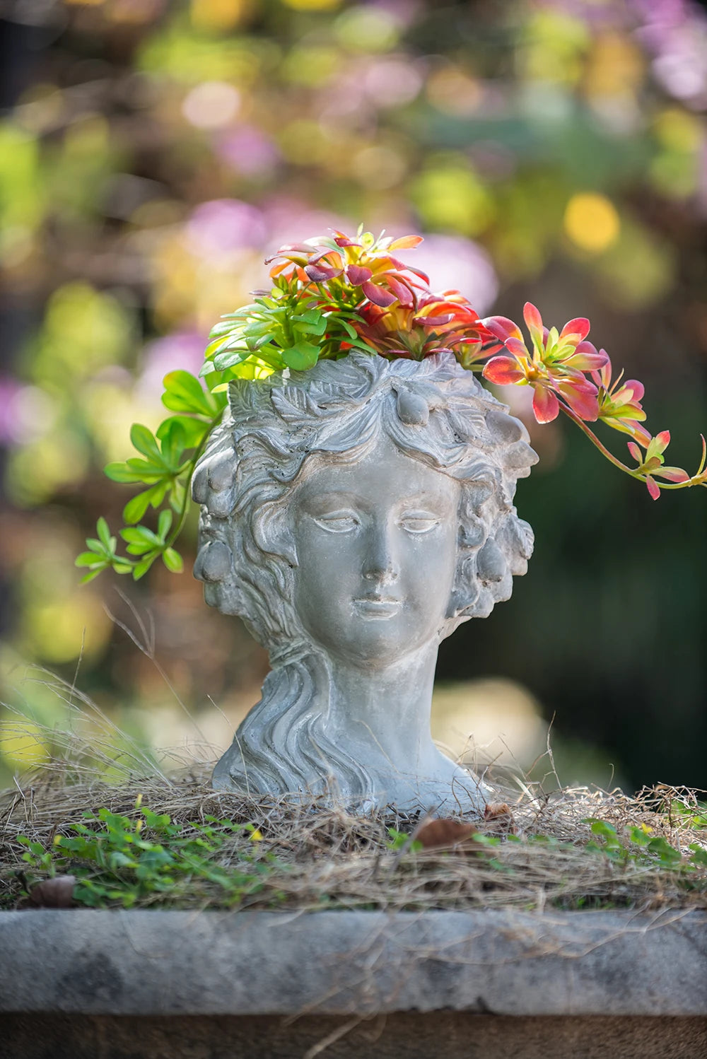 Cement Woman Bust Wall Planter - Indoor Outdoor Home Garden Decor Cement Pot for Plant Flower 8" x 9" x 11.5"