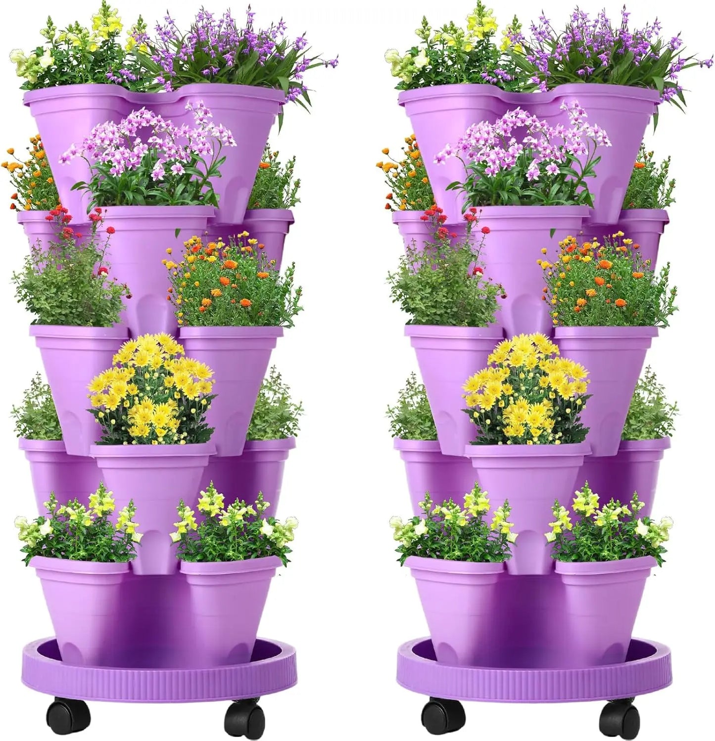 2 Set 5 Tier Stackable Planters Vertical Garden Planters for Strawberry Herb Flower and Vegetable Indoor Outdoor Gardening Pots