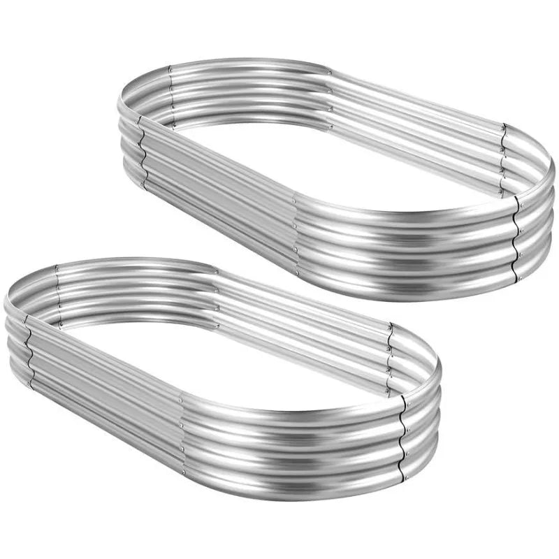 2Pcs Galvanized Raised Garden Bed Kit, Galvanized Planter Oval Large Metal Raised Garden Boxes Outdoor for Vegetables…