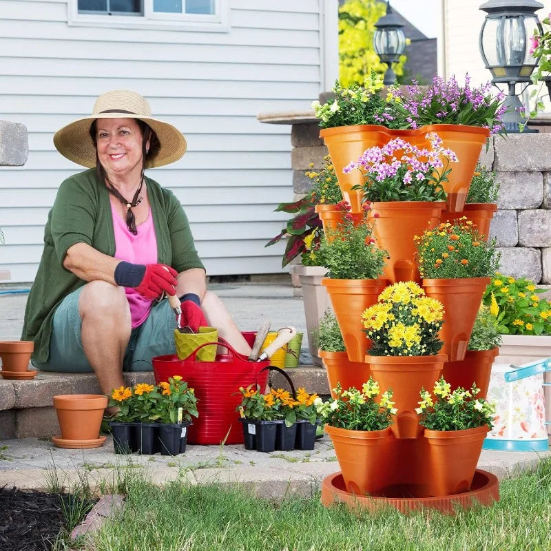 2 Set 5 Tier Stackable Planters Vertical Garden Planters for Strawberry Herb Flower and Vegetable Indoor Outdoor Gardening Pots