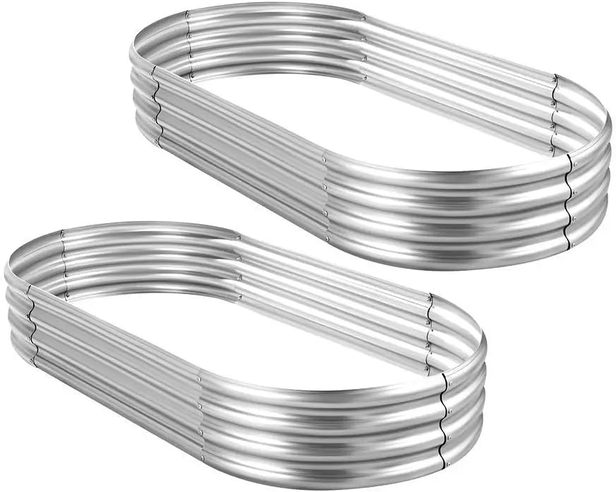 2Pcs Galvanized Raised Garden Bed Kit, Galvanized Planter Oval Large Metal Raised Garden Boxes Outdoor for Vegetables…