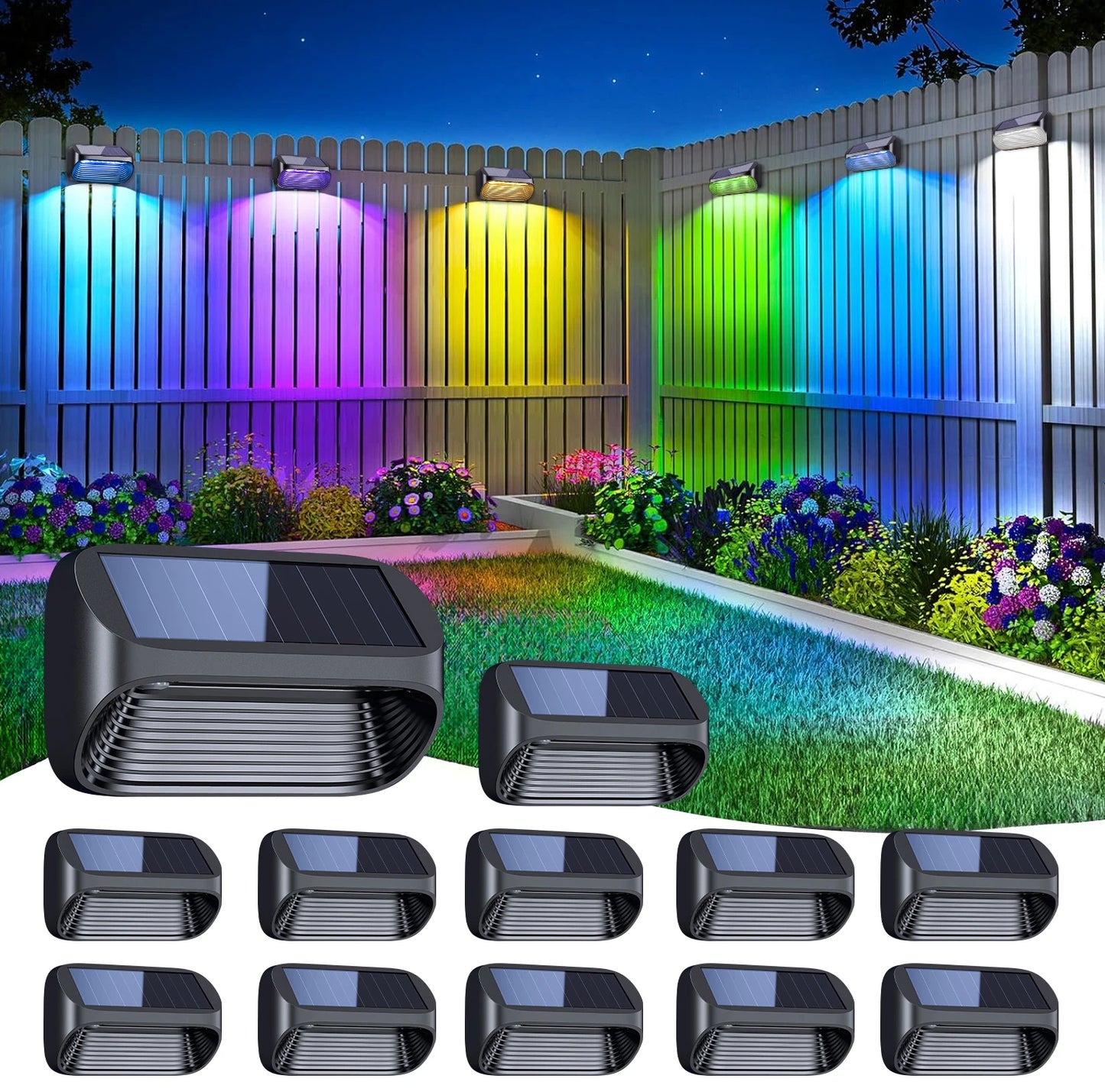 6/12 Pack Fence Lights Solar Powered, Auto On/Off, Solar Deck Lights for Outside Yard Fence Deck Wall Patio Decor