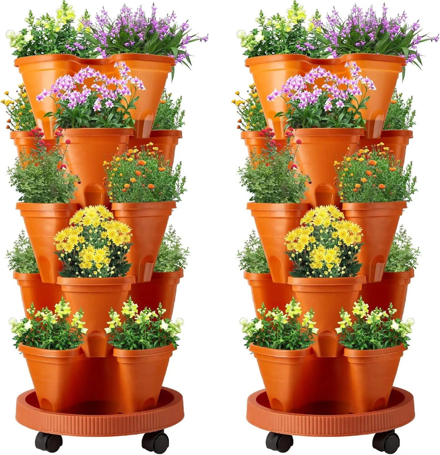 2 Set 5 Tier Stackable Planters Vertical Garden Planters for Strawberry Herb Flower and Vegetable Indoor Outdoor Gardening Pots