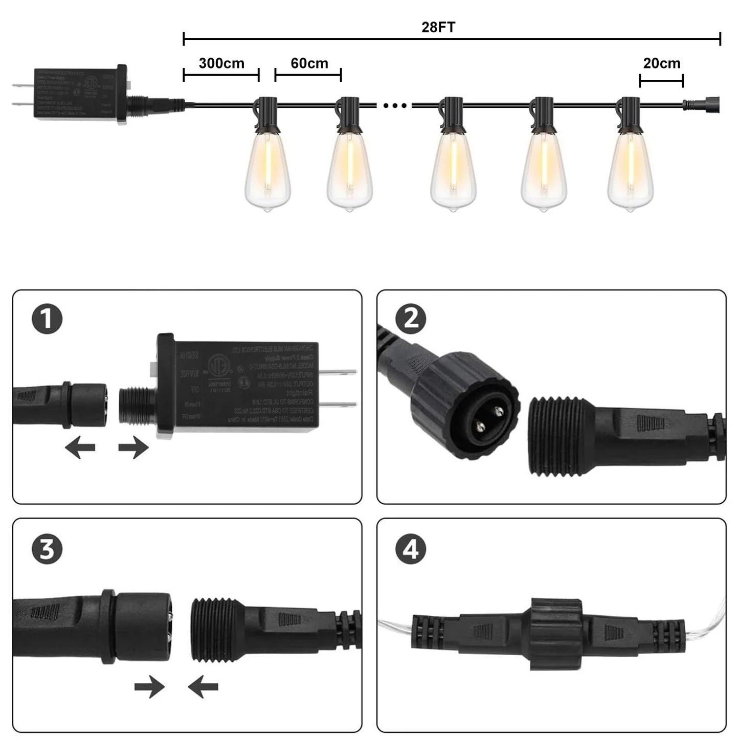 1/2/3pcs 28FT ST38 String Lights Outdoor, US Plug 10+1 LED Patio Lights Fairy Garden Lamp For Home Xmas New Year Party Halloween