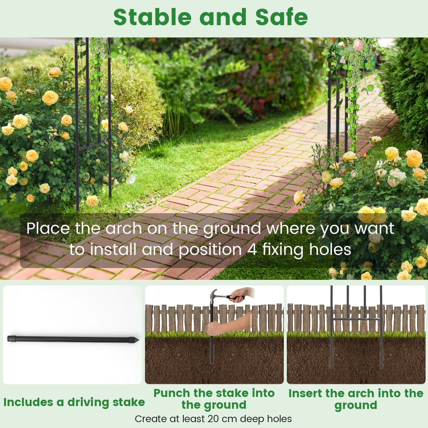 95" Garden Arch Trellis w/PE Wrapped Metal Pipes Ground Stakes Spiral Rods Design
