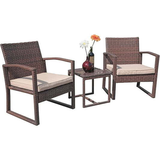 3 Pieces Outdoor Patio Furniture Set, Outdoor Wicker Conversation Set, Patio Rattan Chair Set, Modern Bistro Set with Coffee Ta