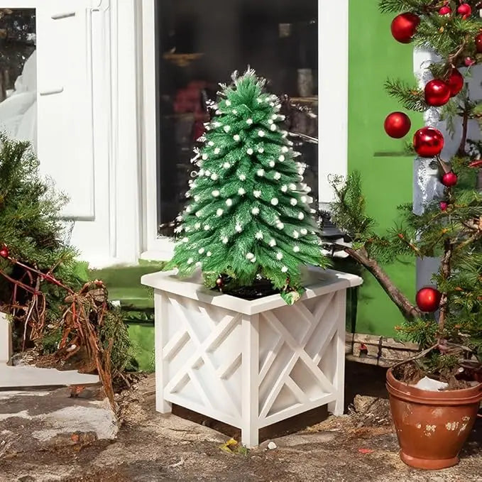 14.75" Square Lattice Planter, 13" Tall, White Outdoor Decor