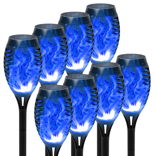 8PCS Solar Lights Outdoor Blue Solar Torch Flame Lights for Garden Decor Solar Landscape Lights Decorative for Lawn Yard Pathway