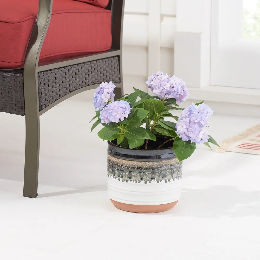 8" Round Ceramic Planter with Reactive Finish Weather-Resistant Indoor Outdoor Pot Features Drainage Hole Perfect Succulents