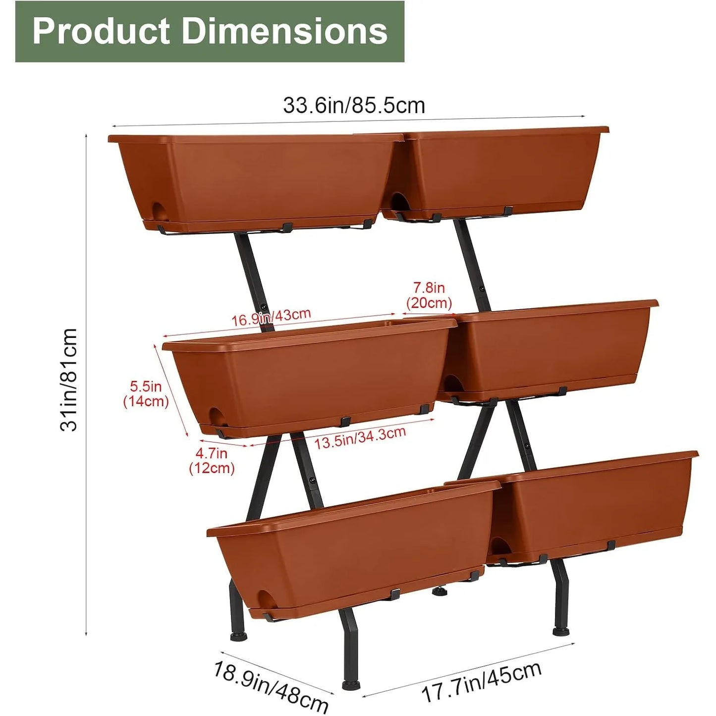 3-Tier Vertical Planter with 6 Boxes - Adjustable Raised Garden Bed for Herb/Flower/Vegetable, Indoor/Outdoor Patio/Balcony（Red）