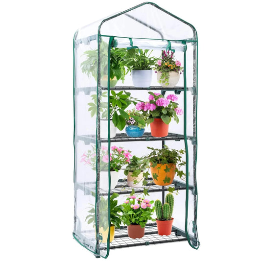 Ohuhu Mini Greenhouse for Outdoors Indoor with 4 Tier Shelves  Heavy Duty Transparent PVC Cover Portable Plastic Greenhouses