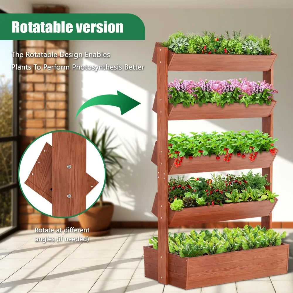 SUNYRISY 5 Tiers Vertical Wooden Raised Garden Bed Outdoor, Freestanding Garden Planter Box Stand for Planting Herbs Flowers Veg