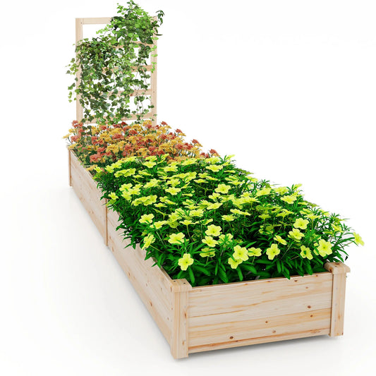 Raised Garden Bed Wooden Planter Box with Divided Space for Outdoor Natural