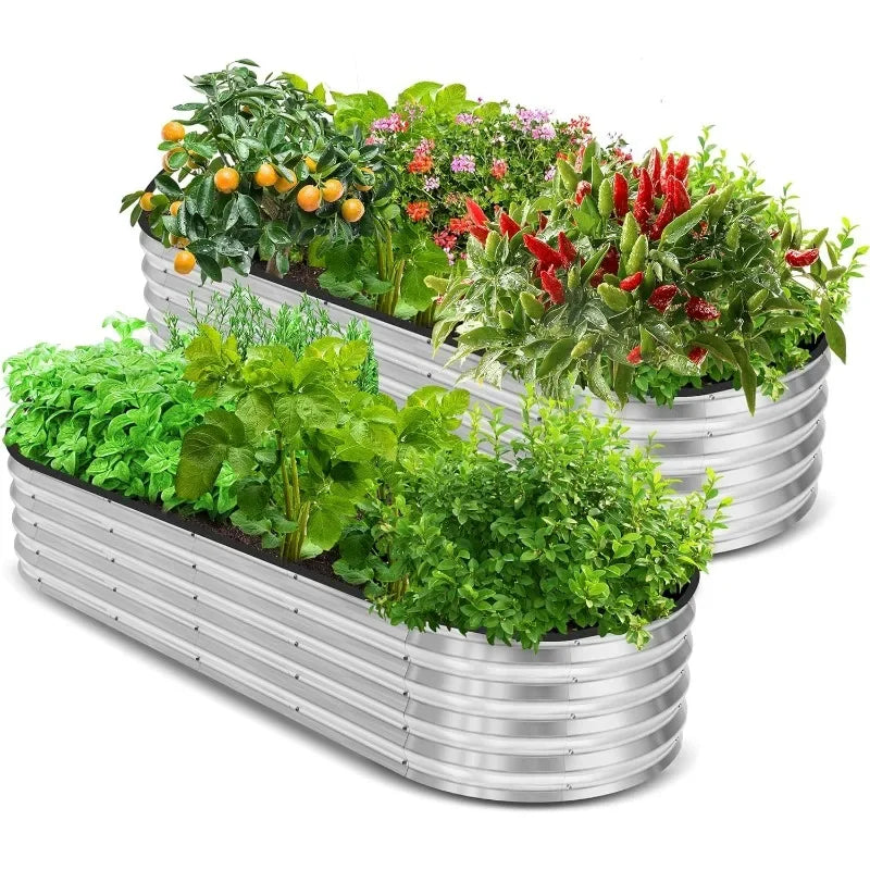 2 Pack Galvanized Raised Garden Bed, 6ft x 2ft Lightweight Planter Boxes Outdoor with Easy Assembly