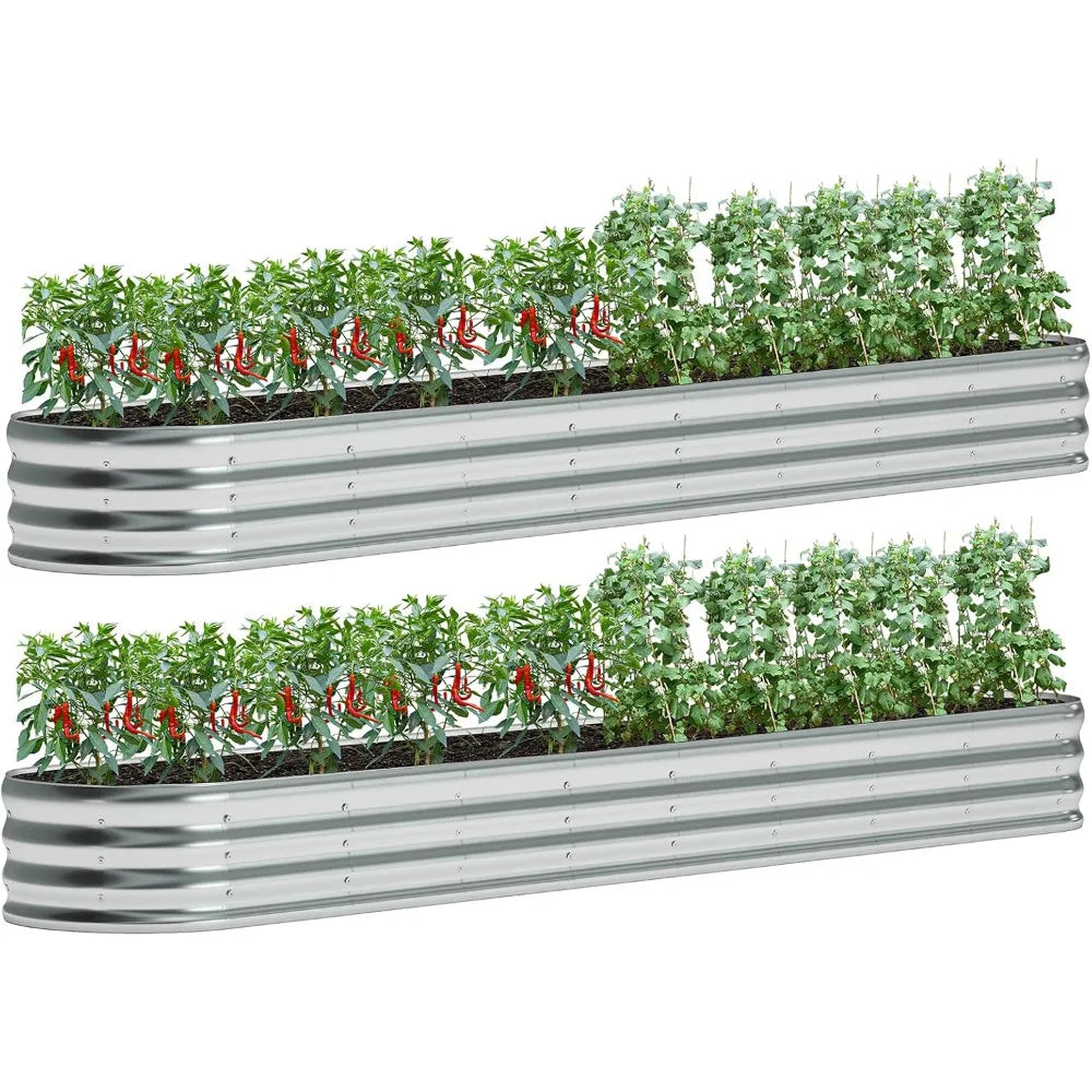 2 Pack Galvanized Raised Garden Bed Metal Oval Raised Garden Beds Outdoor Planter Box for Vegetables (12x2x1FT, Silver)