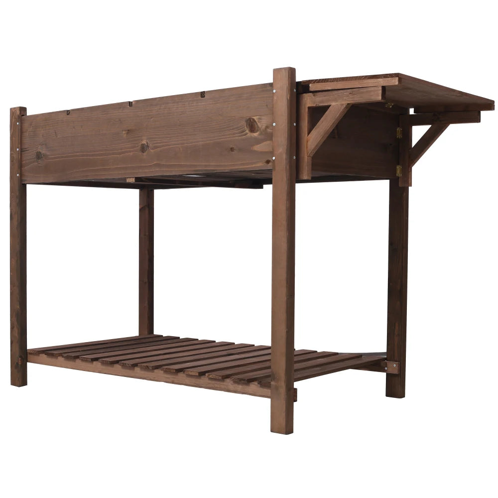8 Pockets Horticulture Raised Garden Bed Elevated Wood Planter Box Stand with Foldable Side Table and Storage Shelf for Herb