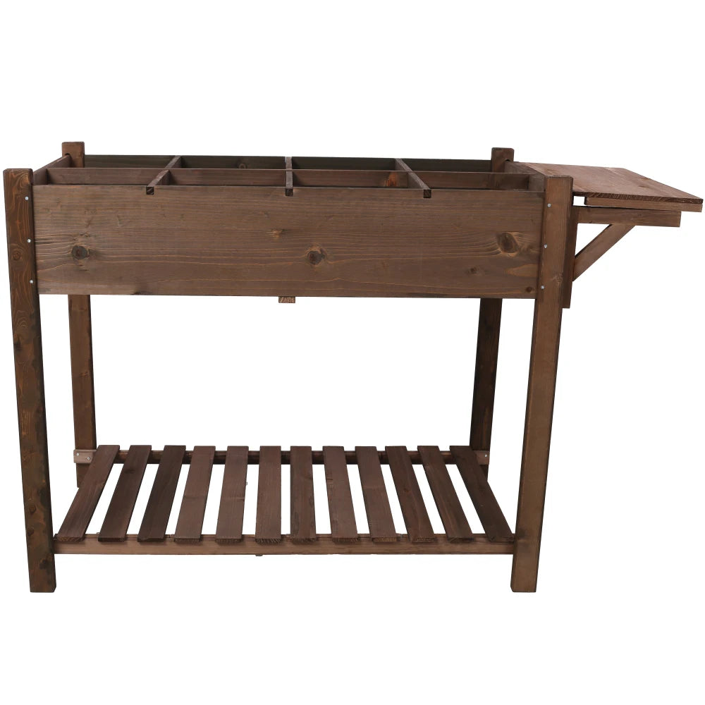 8 Pockets Horticulture Raised Garden Bed Elevated Wood Planter Box Stand with Foldable Side Table and Storage Shelf for Herb