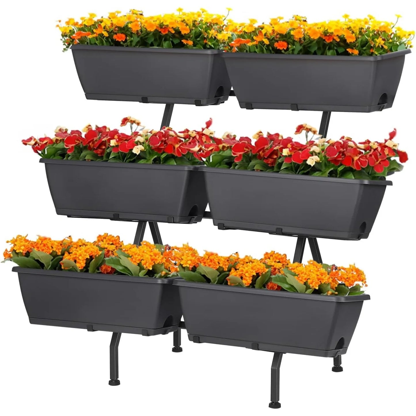 3-Tier Vertical Planter with 6 Boxes - Adjustable Raised Garden Bed for Herb/Flower/Vegetable, Indoor/Outdoor Patio/Balcony（Red）