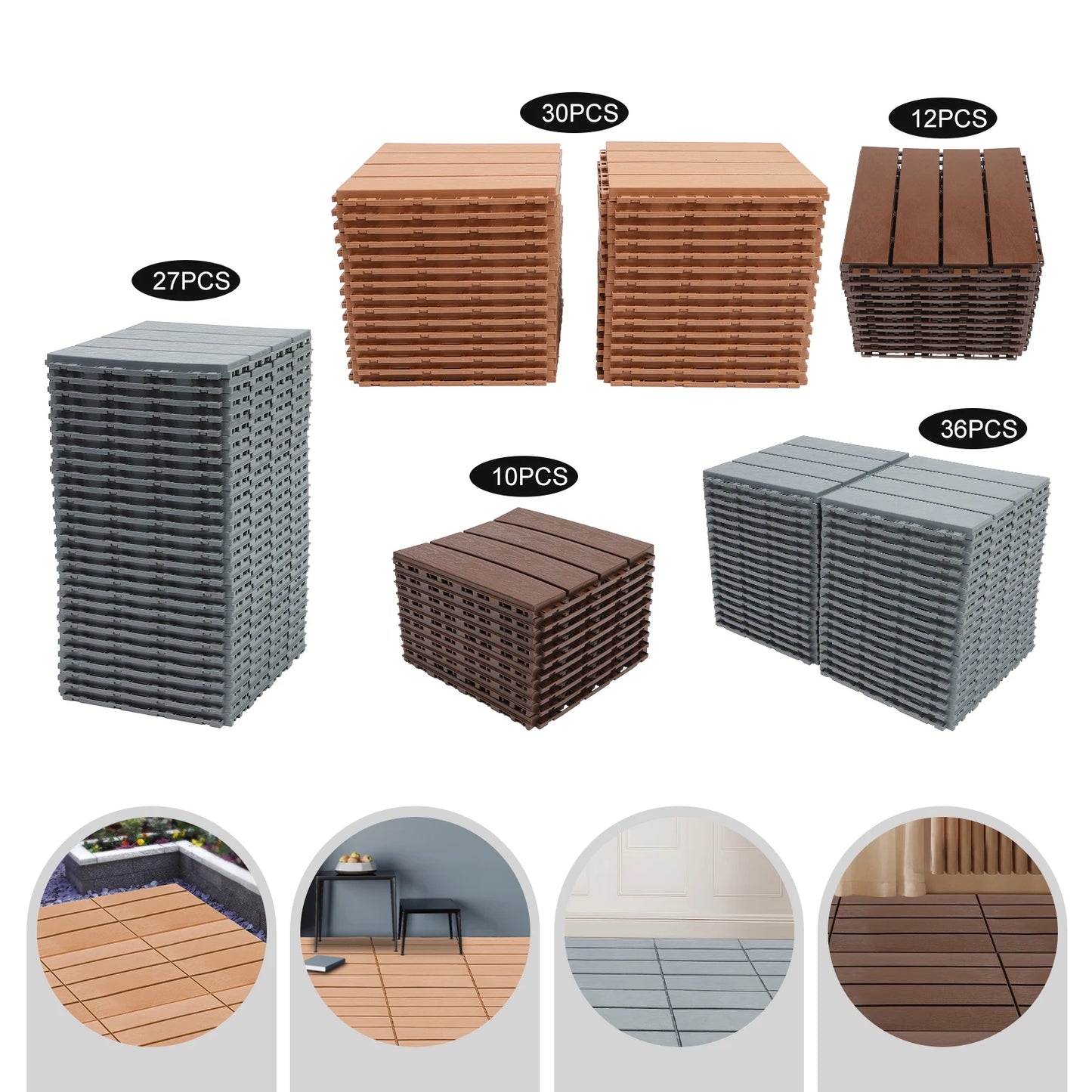 12"x12" Interlocking Deck Tiles for Outdoor  Waterproof Flooring Anti-Slip Tiles for Balcony/Garden/Porch Snap Lock
