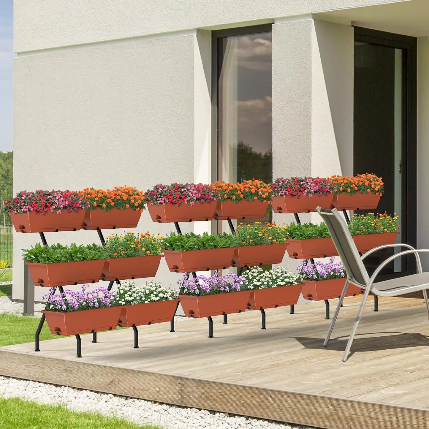 3-Tier Vertical Planter with 6 Boxes - Adjustable Raised Garden Bed for Herb/Flower/Vegetable, Indoor/Outdoor Patio/Balcony（Red）