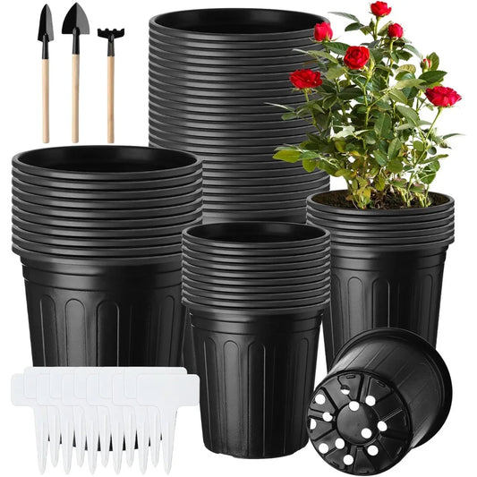 300 Pcs 1 2 Gallon Nursery Pots Bulk Plastic Flexible Plant Seedling Pots with Drainage Hole and Gardening Tools for Garden Flow