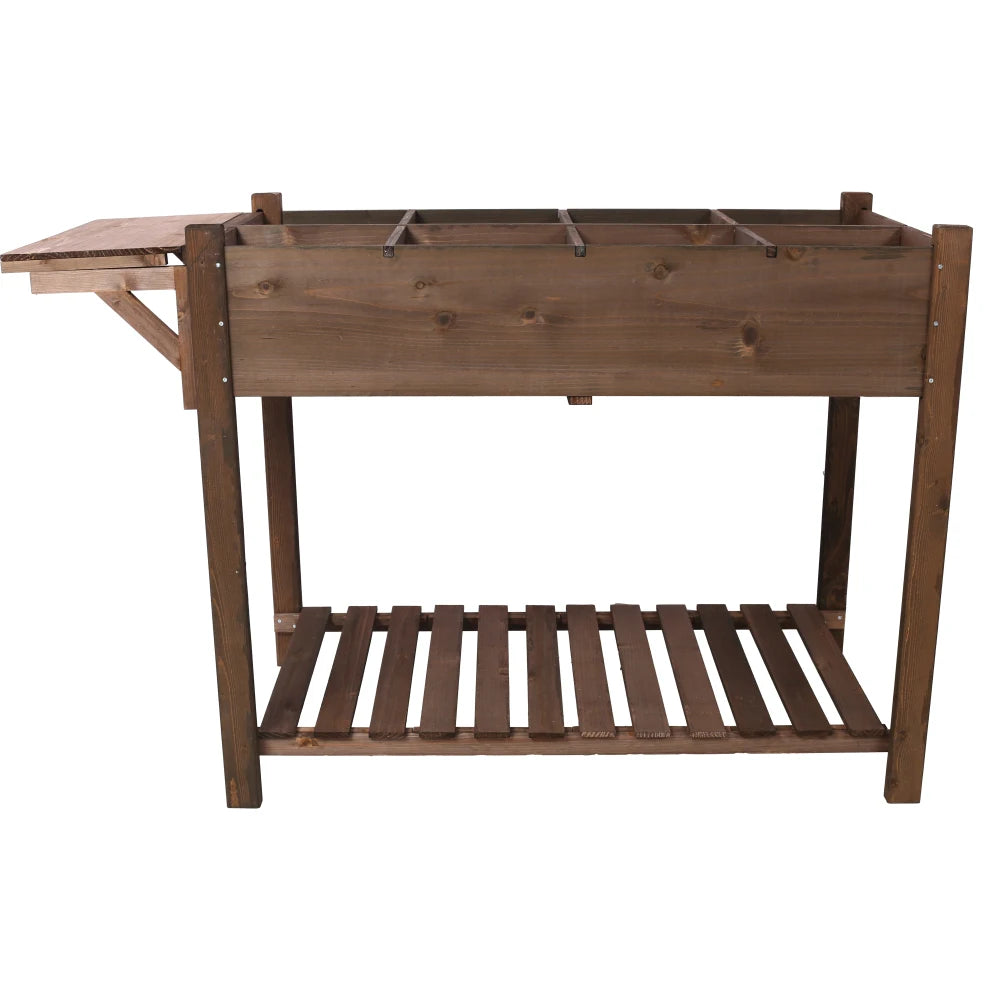 8 Pockets Horticulture Raised Garden Bed Elevated Wood Planter Box Stand with Foldable Side Table and Storage Shelf for Herb