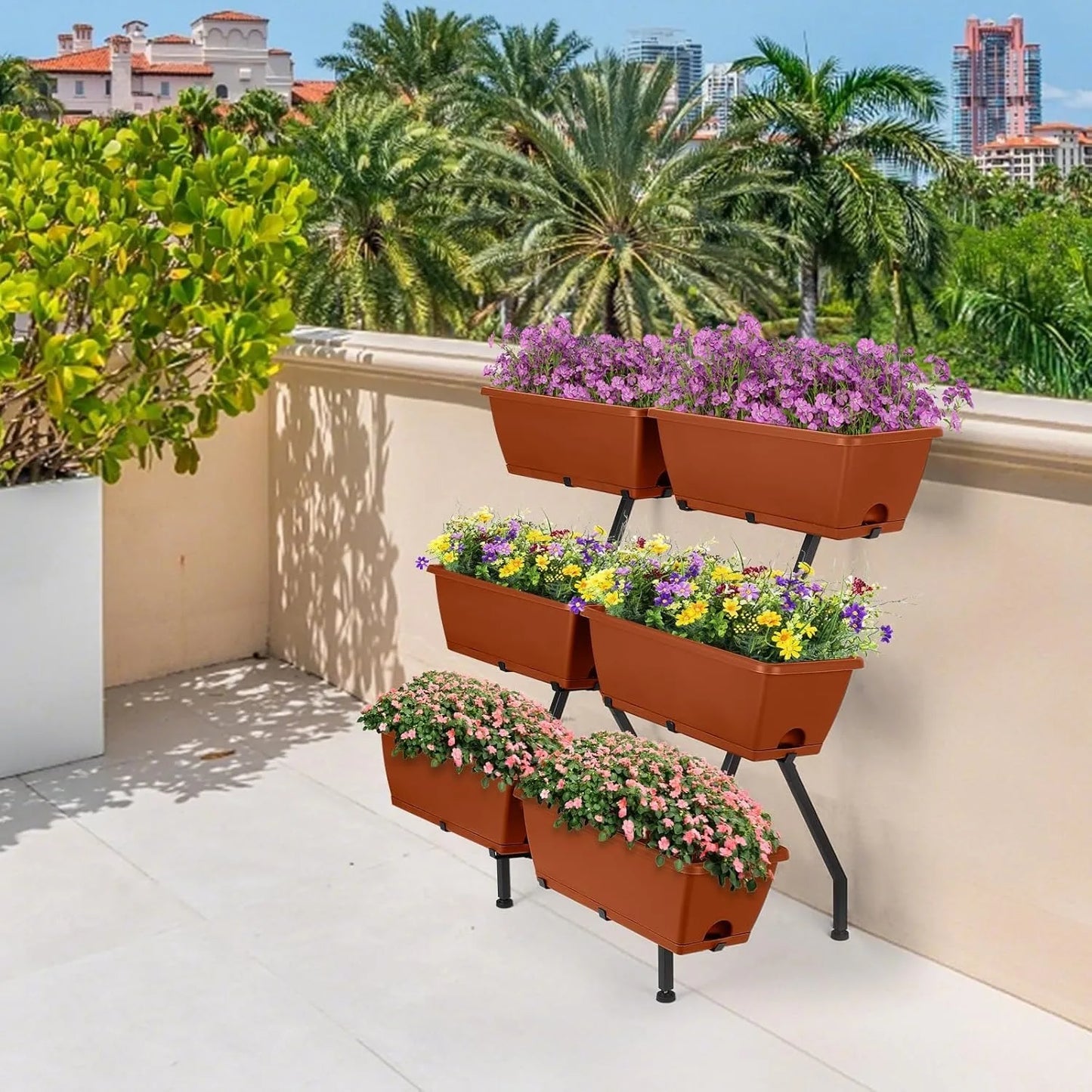 3-Tier Vertical Planter with 6 Boxes - Adjustable Raised Garden Bed for Herb/Flower/Vegetable, Indoor/Outdoor Patio/Balcony（Red）