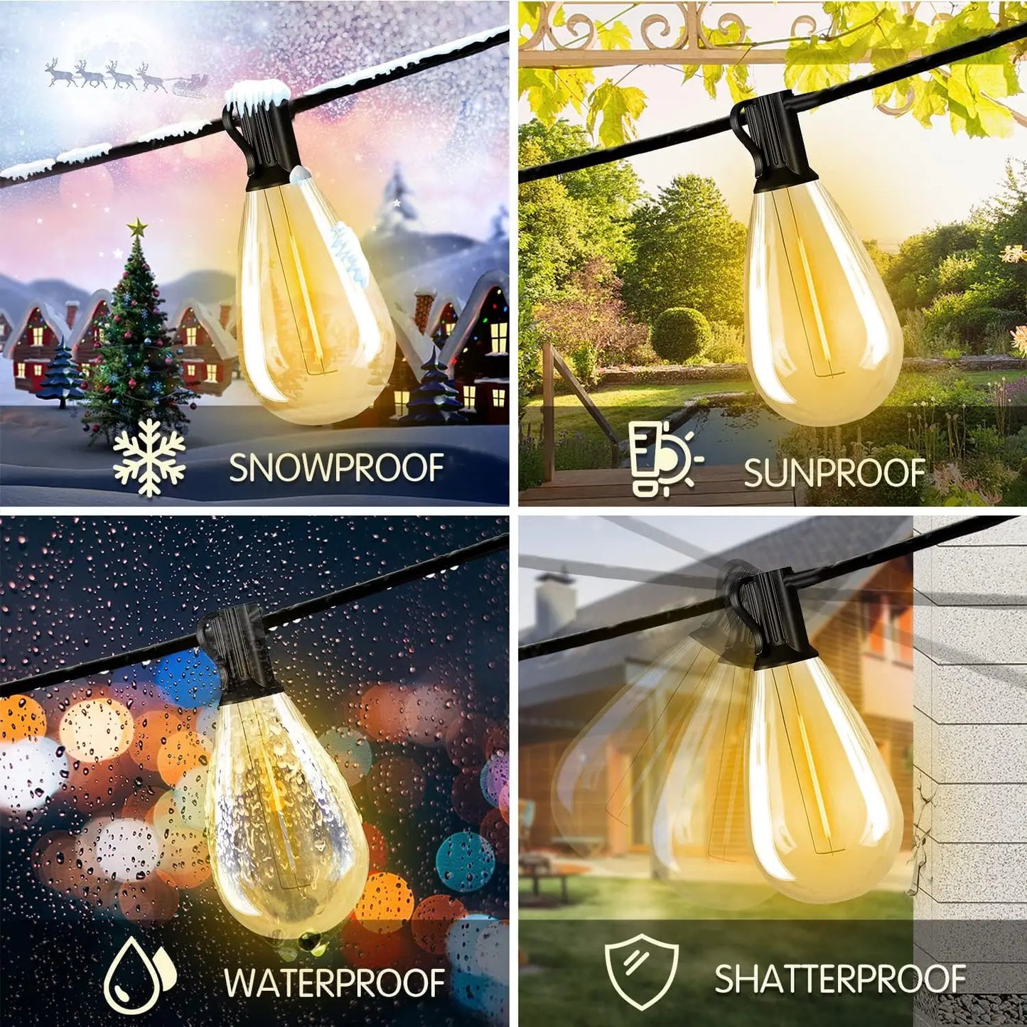 50FT, S14 LED Patio Lights With 25 Edison Vintage Bulbs, Connectable Outdoor String Lights For Porch Backyard Bistro, IP65