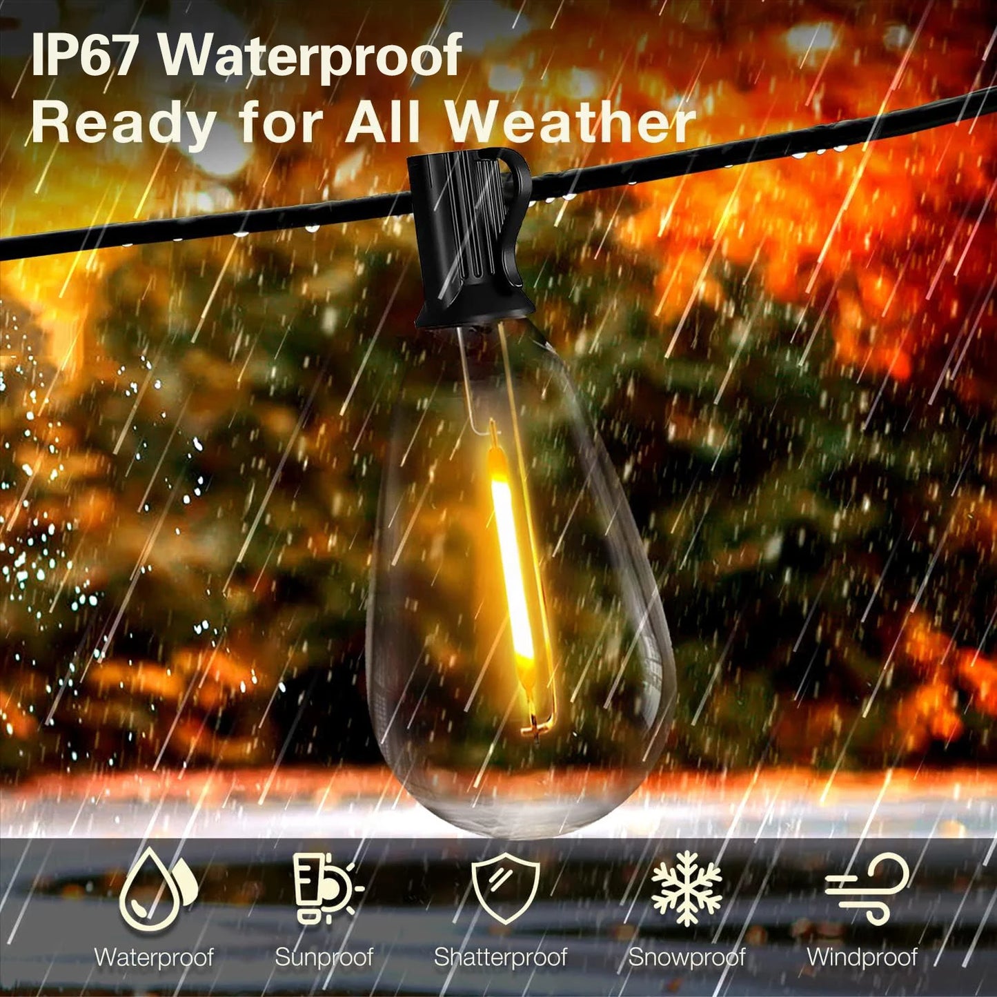 50FT, S14 LED Patio Lights With 25 Edison Vintage Bulbs, Connectable Outdoor String Lights For Porch Backyard Bistro, IP65