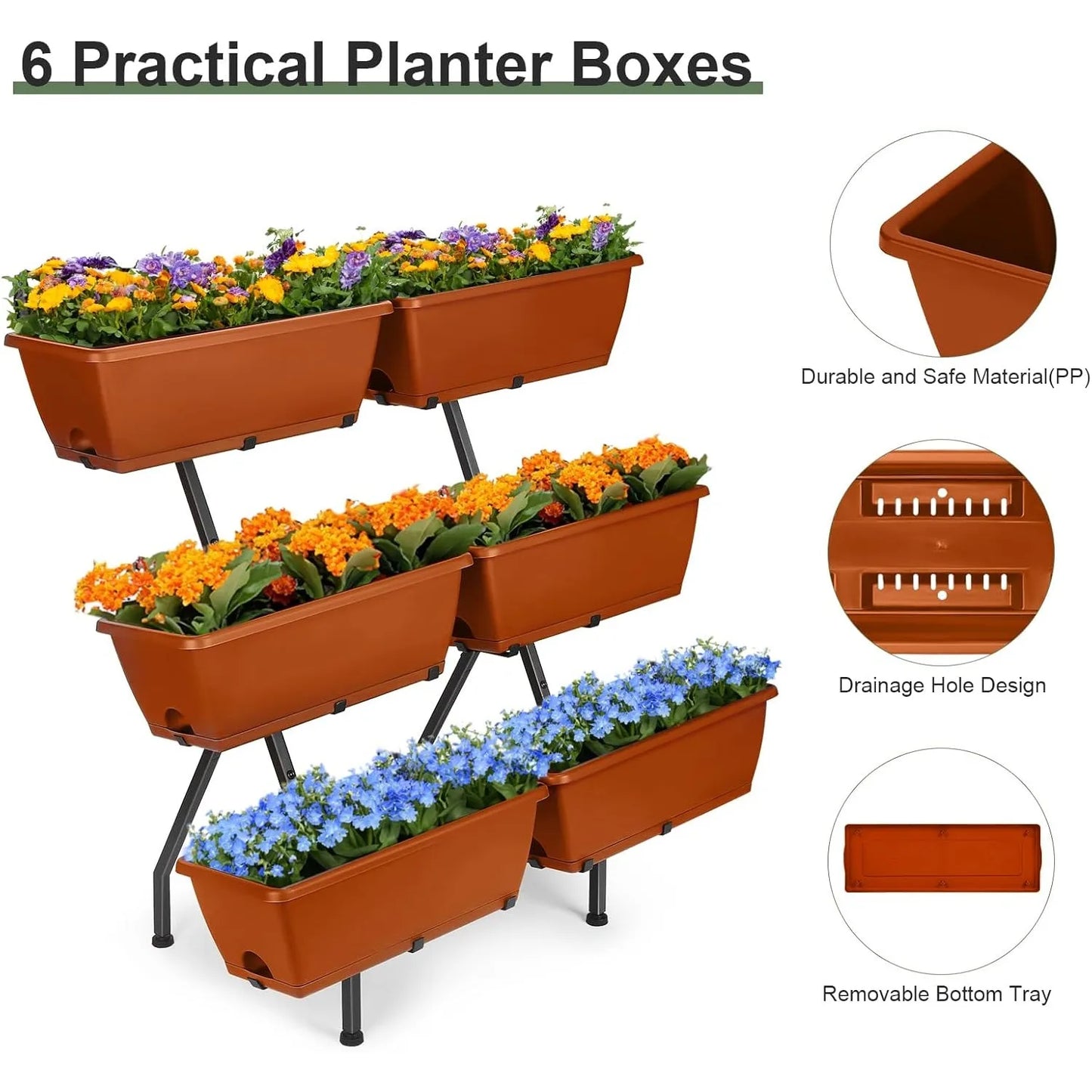 3-Tier Vertical Planter with 6 Boxes - Adjustable Raised Garden Bed for Herb/Flower/Vegetable, Indoor/Outdoor Patio/Balcony（Red）