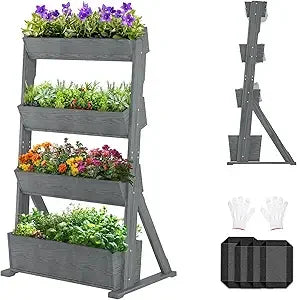 SUNYRISY 5 Tiers Vertical Wooden Raised Garden Bed Outdoor, Freestanding Garden Planter Box Stand for Planting Herbs Flowers Veg