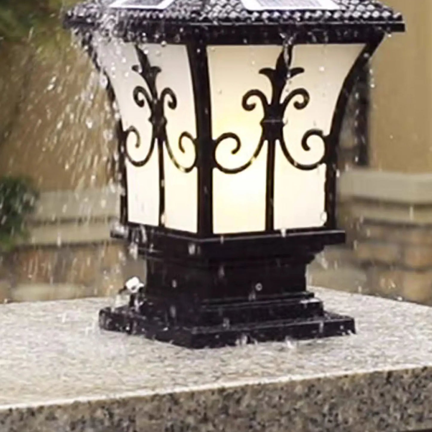 Solar Powered Post Light LED Pillar Light Garden Lawn Outdoor Black Waterproof Decor Lamp Garden Lantern