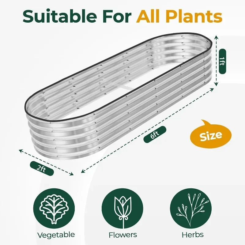 2 Pack Galvanized Raised Garden Bed, 6ft x 2ft Lightweight Planter Boxes Outdoor with Easy Assembly