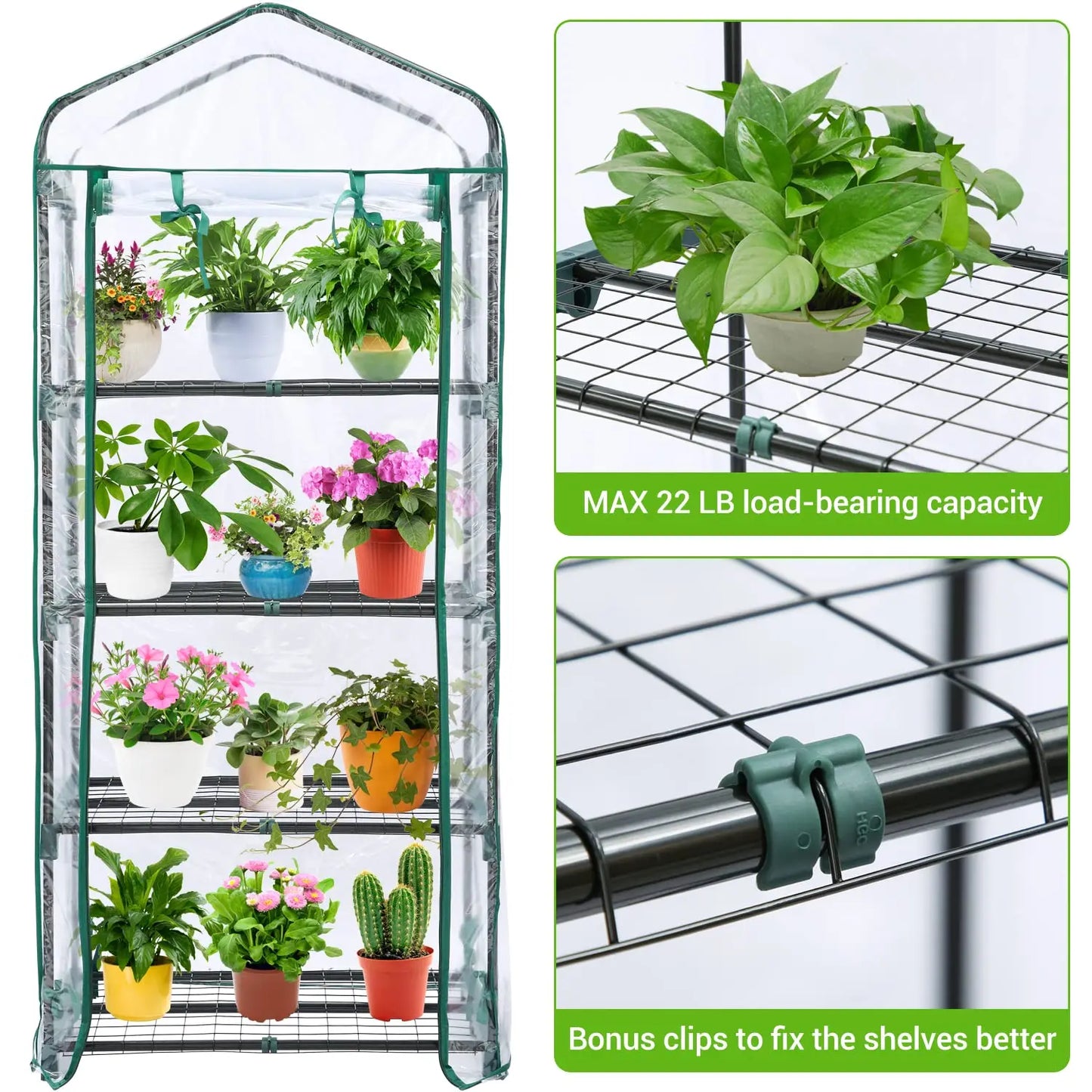 Ohuhu Mini Greenhouse for Outdoors Indoor with 4 Tier Shelves  Heavy Duty Transparent PVC Cover Portable Plastic Greenhouses