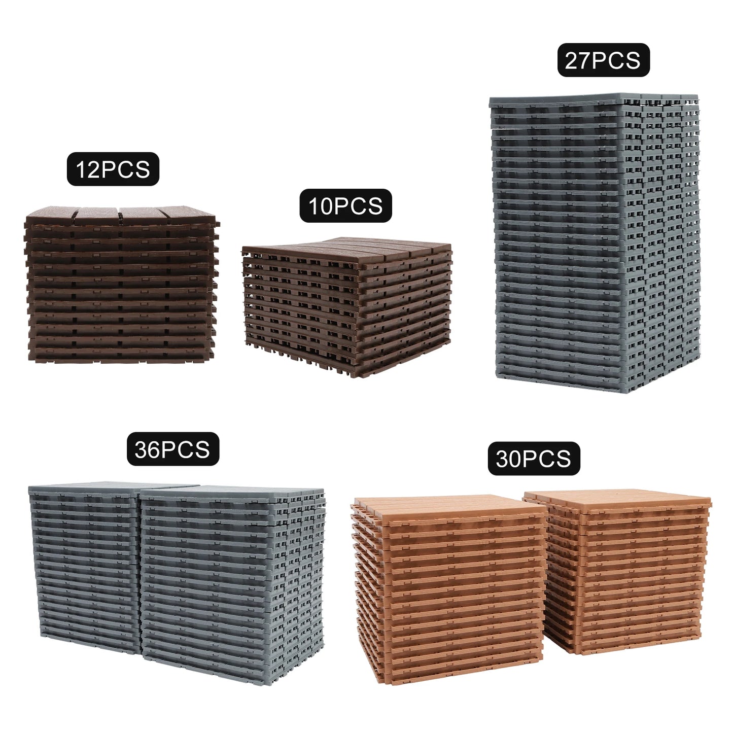 12"x12" Interlocking Deck Tiles for Outdoor  Waterproof Flooring Anti-Slip Tiles for Balcony/Garden/Porch Snap Lock