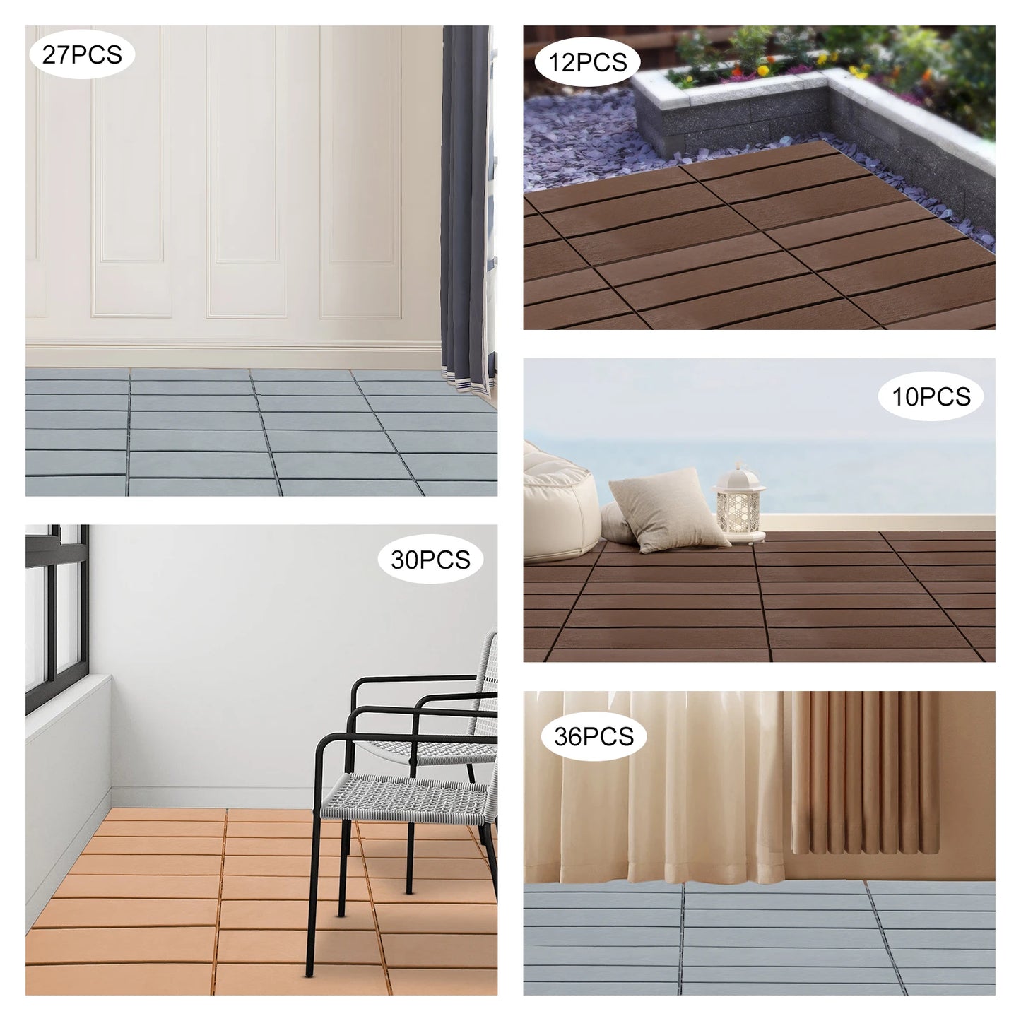 12"x12" Interlocking Deck Tiles for Outdoor  Waterproof Flooring Anti-Slip Tiles for Balcony/Garden/Porch Snap Lock