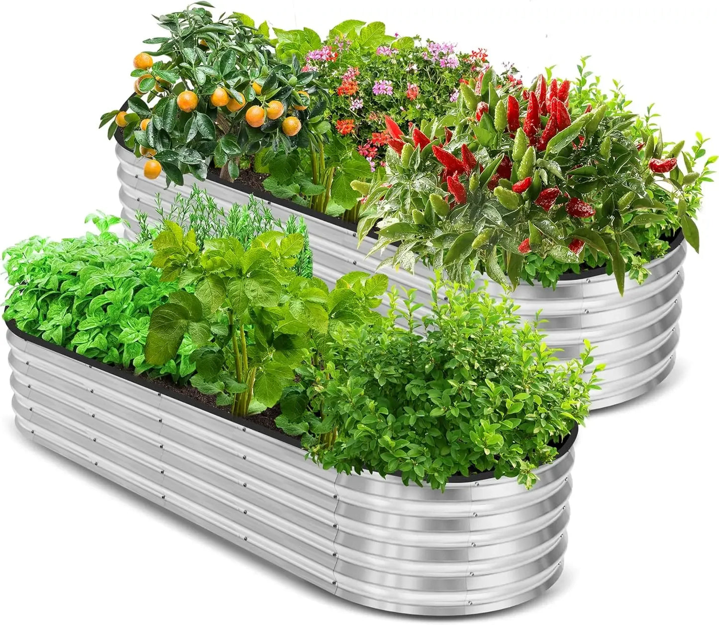 2 Pack Galvanized Raised Garden Bed, 6ft x 2ft Lightweight Planter Boxes Outdoor with Easy Assembly