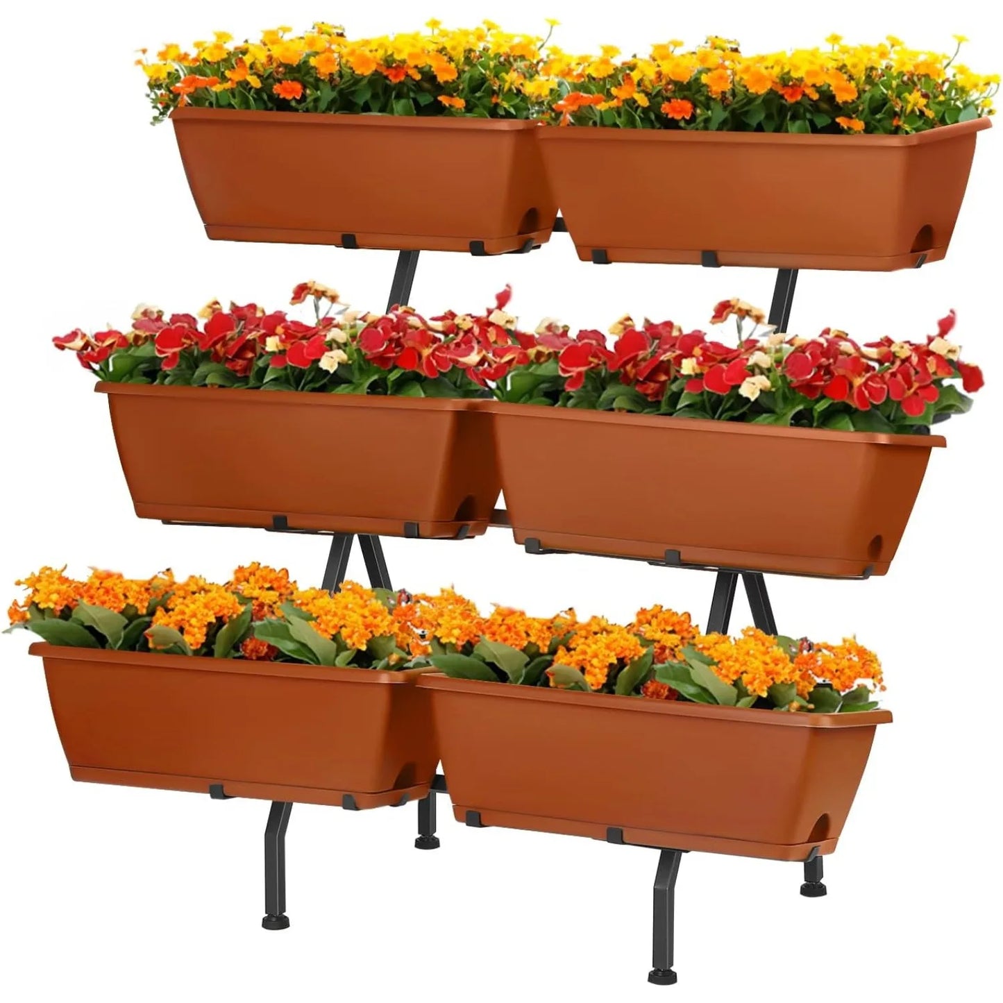 3-Tier Vertical Planter with 6 Boxes - Adjustable Raised Garden Bed for Herb/Flower/Vegetable, Indoor/Outdoor Patio/Balcony（Red）