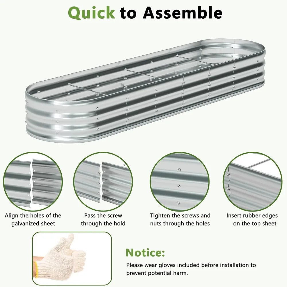 2 Pack Galvanized Raised Garden Bed Metal Oval Raised Garden Beds Outdoor Planter Box for Vegetables (12x2x1FT, Silver)