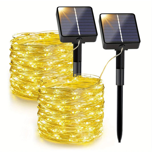 Solar String Lights Outdoor Decorations, 66FT 200 LED 8 Modes Waterproof Fair Patio Lights for Tree Garden Valentine (2Pack)